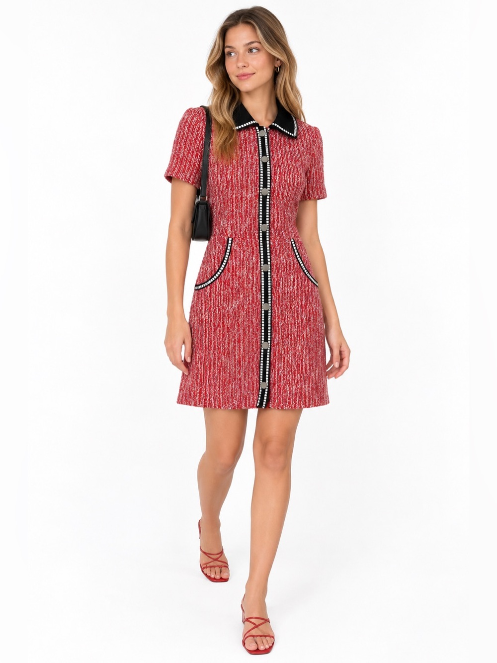 Maje Renati Red Tweed Mini Dress size 38 or size M
